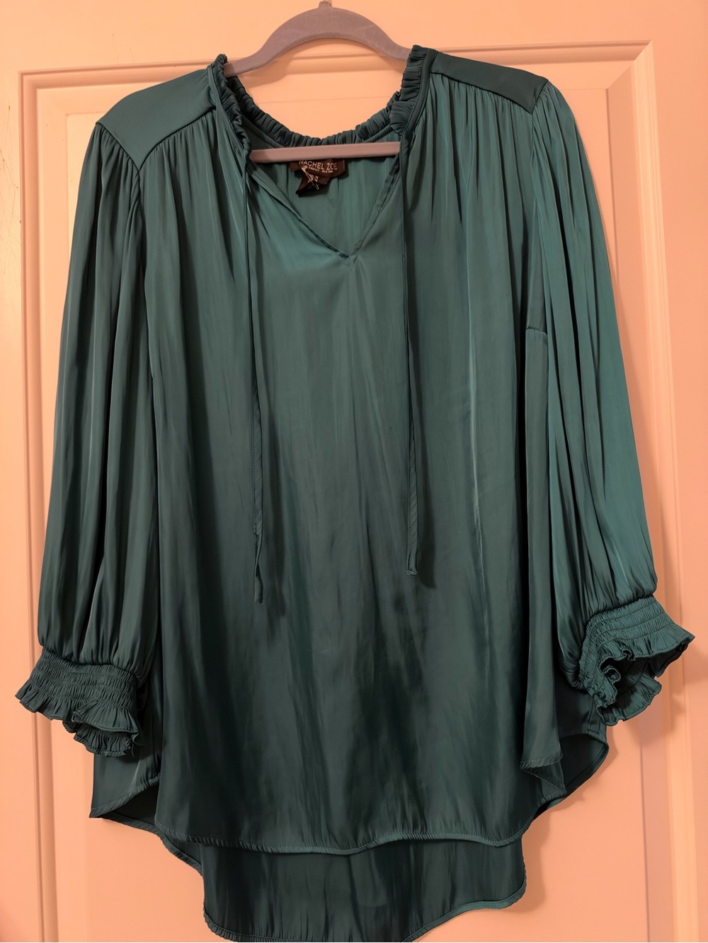 Rachel Zoe Teal Peasant Blouse with Ruffle Cuffs